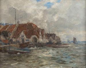 DIRKS Andreas 1866-1922,Hafenstädtchen an der Nordsee,Peter Karbstein DE 2023-06-24