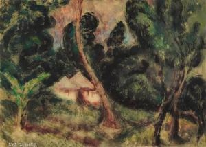 DISHER Eve 1894-1991,Wooded landscape with cottage,Eastbourne GB 2023-04-13