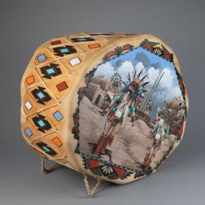 DISHTA DUANE 1946-2011,Painted Drum with Kiva Scene,1997,Santa Fe Art Auction US 2024-02-08