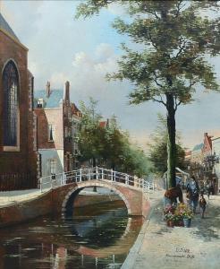 DISPO George Jan 1922-1973,Amsterdam Scene with Flower Sellers and Canal,Burchard US 2019-05-26