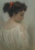 DIXON Arthur Percy 1884-1916,Portrait of young woman with a red ribbon tied in ,Bonhams 2006-05-16