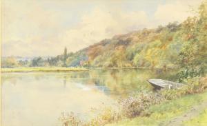 DIXON Frederick Clifford 1902,riverscape with punt and distant cattle,Denhams GB 2022-02-23