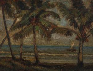 DJUPRIJANY S. 1929-2019,Palm Trees at the Beach,Sidharta ID 2017-12-10