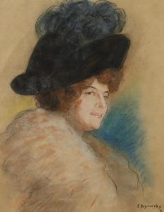 DOBROWSKI J,Damenportrait Bildnis einer elegant gekleideten Da,1941,Mehlis DE 2021-08-26