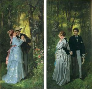 DOEPLER Karl Emil I 1824-1905,Paar Gegenstücke: Rendezvous im Park,Stahl DE 2021-05-08