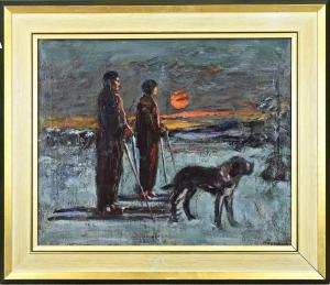 DOESER Jacobus Johannes 1884-1970,Two skiers with St. Bernard dog,Twents Veilinghuis NL 2024-01-11