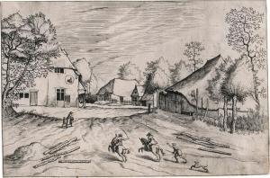 DOETECUM Johannes und Lucas 1551-1569,Kleine Landschaft mit Dorfplatz und "Schwann,Galerie Bassenge 2023-06-07