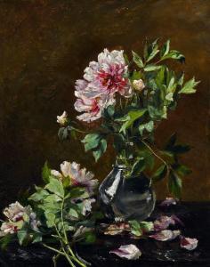 DOHLMANN Augusta 1847-1914,Still life with peonies in a glass vase,1886,Bruun Rasmussen 2024-03-04