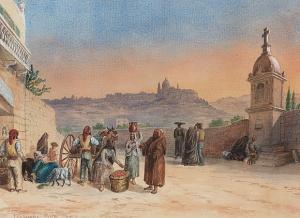 DOLBY Joshua Ed. Adolphus,Travellers on a road with Mdina beyond, Malta,1861,Sotheby's 2007-05-23