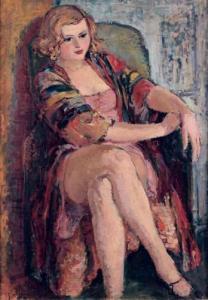 DOLGOROUKOV Nicolaï 1902-1941,portrait de femme blonde assise,Aguttes FR 2007-03-30