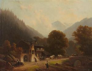 DOLL Anton 1826-1887,Figures on a road in a mountain village,Bonhams GB 2013-07-14