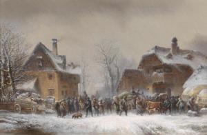 DOLL Anton 1826-1887,Hustle and Bustle in a Snowy Village in Winter,Palais Dorotheum AT 2012-10-16
