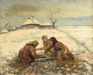 DOMANSKI J 1800-1900,Lavandières dans la neige,1900,Aguttes FR 2008-03-31