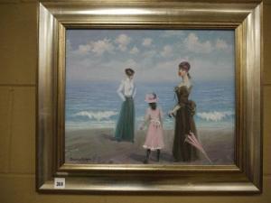 DOMENECH,Two women and a girl in Edwardian costume on a beach,Anderson & Garland GB 2015-01-28