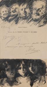 DOMINGO Y MARQUES Francisco 1842-1920,Dibujo de varios personajes realizado sob,1916,Subastas Segre 2017-05-23