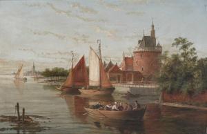 DOMMERSEN William Raymond,River landscape with boats near as castle,Woolley & Wallis 2024-03-06