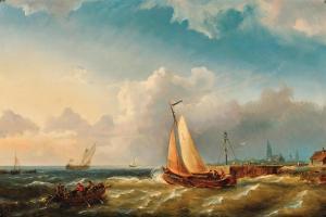 DOMMERSHUIJZEN Pieter Cornelis 1834-1908,A Harbour View,1858,Palais Dorotheum AT 2023-10-24