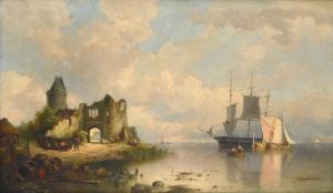 DOMMERSHUIJZEN Pieter Cornelis 1834-1908,Ships near a ruin of a castle,1863,Zeeuws NL 2023-06-06