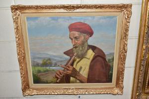 DOMOKOS Pap,A portrait of a Shepherd playing a flute in a land,1960,Richard Winterton 2021-11-15