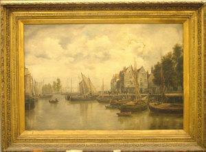DONAHUE William Howard 1891,View of acanal with moored shipping in Northern Eu,Rosebery's 2011-06-14