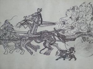 DONNE Winnifred 1882-1944,War I cartoon of a chariot led by Zebras and horse,Rosebery's 2006-01-17