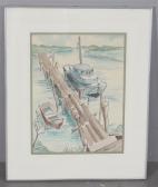 DONNELLY HESTER 1904-1992,BOATS AT DOCK,Apple Tree Auction Center US 2015-09-11