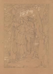 DONNER VON RICHTER Otto,A Medieval Couple in a Forest Landscape,1849,Swann Galleries 2019-11-05