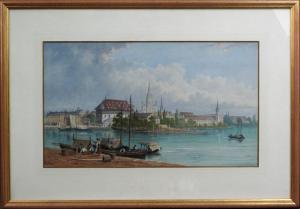 DOPPIN J,Rive Scene with large Town on Opposite Bank,1885,Peter Francis GB 2014-01-28
