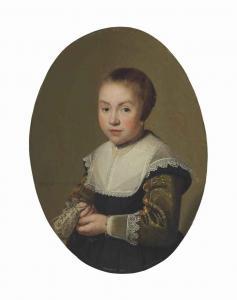 DORDRECHT SCHOOL,Portrait of a girl, half-length, holding a glove,1634,Christie's GB 2015-01-29