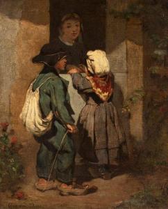DORE Armand 1824-1882,Jeune paysanne et deux enfants,Rossini FR 2020-03-19