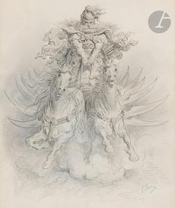 DORE Gustave 1832-1883,Dieu germanique sur son char,Ader FR 2024-03-22