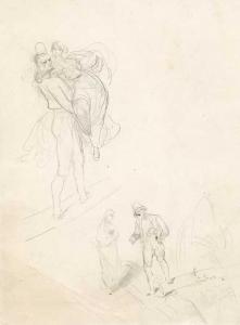 DORE Gustave 1832-1883,Study sheet with two scenes with couples,Galerie Koller CH 2018-09-28