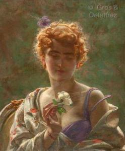 DORE Jacques 1861-1929,Elégante à la rose blanche,Gros-Delettrez FR 2021-01-20