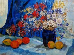 DOREY Pamela 1932,Still life with flowers and fruit,The Cotswold Auction Company GB 2022-08-09