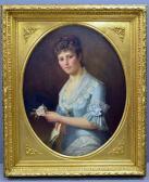DORING F,Lady in blue dress holding a rose,Ewbank Auctions GB 2014-09-24