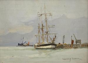 DORR Harry 1872-1950,Ship at Anchor off a Pier,David Duggleby Limited GB 2020-08-22