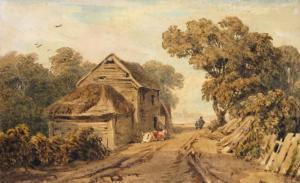 DORRELL Edmund 1778-1857,Figures on a track by a cottage,Woolley & Wallis GB 2017-09-12