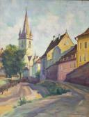 DORSCHLAG Anna Maria Friederike 1869-1947,Blick auf die evangelische Kirch,Auktionshaus Dr. Fischer 2022-07-08