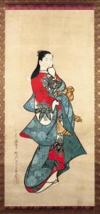 DOSHIN Kaigetsudo 1710-1720,Courtesan
Hanging scroll; ink and color on paper,Christie's 2000-03-23