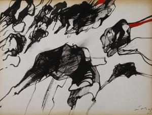 DOTREL Peter 1942,Abstrakte Komposition mit Rot nicht definierbare G,1981,Mehlis DE 2021-08-26