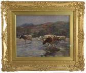 DOUGLAS Arthur 1860-1949,cattle standing in water with mountains beyond,Serrell Philip GB 2018-01-11