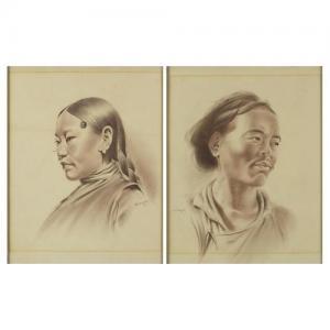Douglas Goray 1920-1978,Tibetan figures in traditional dress,Eastbourne GB 2018-03-08
