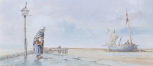 DOUGLAS Ken,Fisher woman on the quay witha beached vessel near,Burstow and Hewett 2010-10-20