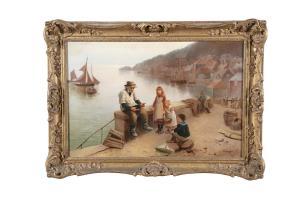 DOUGLAS R 1800-1900,Cornish fisherman with children seated at an inlet,Adams IE 2023-02-14