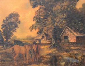 DOUGLAS R 1800-1900,Horses by cottages,Gilding's GB 2022-08-02