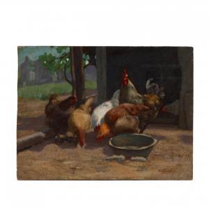 DOUGLAS Walter 1868-1948,Rooster and Hens in a Barnyard (A Double-Sided Pai,Leland Little 2021-04-02