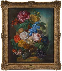 DOUST van Jan 1800-1800,Floral Still Life with Nest on a Ledge,Brunk Auctions US 2021-07-09