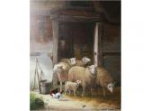 DOUVEN Jacques 1908-2002,Farmer and sheep leaving the stable,Bernaerts BE 2009-06-22