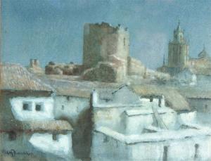 DOWERAKER A.M. 1920-1940,Rooftops in moonlight,Mallams GB 2008-05-29