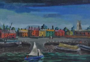 DOWNES George,Naive harbour scene "OldIsleworth",Burstow and Hewett GB 2011-01-26